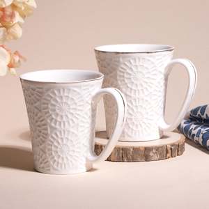 Embossed Pure White Ceramic Tea Cups Set of 2 - Product Image 3