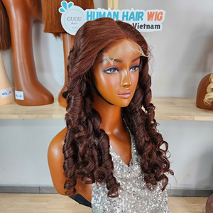 <b>Brown</b> Color Bouncy Human Virgin Vietnamese Hair Lace Front <b>Wig</b> Glueless Transparent Lace Long Length Double Drawn for Black - Product Image 2