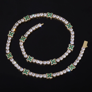 Iced Out Emerald Butterfly Tennis <b>Chain</b> | Gold Diamond Link <b>Necklace</b> | Luxury Hip Hop Streetwear Jewelry | Rapper <b>Chain</b> for Men - Product Image 2