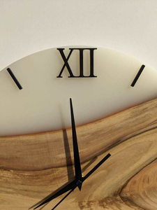 <b>Modern</b> Handmade Wooden <b>Wall</b> <b>Clock</b> with Walnut Wood Resin Epoxy Silent White Needle Dial Mechanical Movement Wedding Decor - Product Image 6