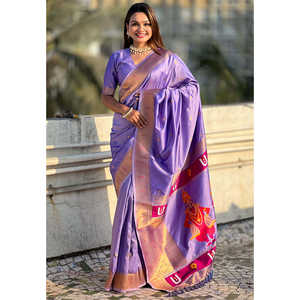 Sari en soie Paithani traditionnel spécial Vitthala God, tissé avec des fils de zari lavande, écharpes et châles ethniques - Product Image 5