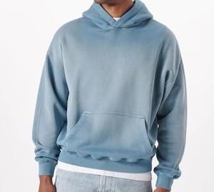 Sweat à capuche pour homme en tissu 100% coton, effet délavé à l'acide, prix raisonnable, sweat à capuche léger pour homme en vente - Product Image 4