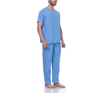 Conjunto de uniforme médico azul para hombre, de algodón y poliéster, con cuello en V y bolsillo, pantalones de uniforme de hospital, conjunto de uniforme médico de algodón y poliéster - Product Image 2