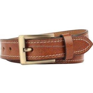 Ceinture décontractée personnalisée à double couture en cuir marron solide pour hommes, boucle en métal en laiton de qualité supérieure, toutes les tailles, commande en gros - Product Image 2
