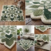 Tapis de sol botanique vert Mandala, motif feuille et fleur, en peluche touffetée, irrégulier, pour salon, chambre, décoration inspirée de la nature, pour la maison