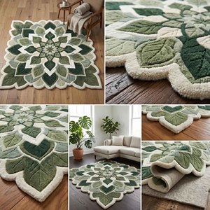 Green Botanical Mandala Area Rug Leaf Flower Plush Tufted Carpet Irregular Living Room Bedroom Nature Inspired Floor Decor Home - Product Image 5
