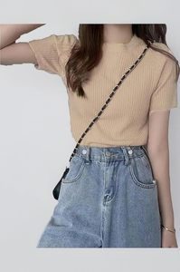 Top de Verano para Mujer, Estilo Típico, Tejido Acanalado, Corte Ajustado, Transpirable, 100% Poliéster, Manga Corta - Product Image 3