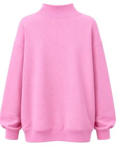 Customized <b>Pink</b> Women Oversized Fleece <b>Sweatshirt</b> High Neck Pullover Casual Winter Warm Cotton Polyester Loose Fit <b>Sweatshirt</b> - Product Image 2