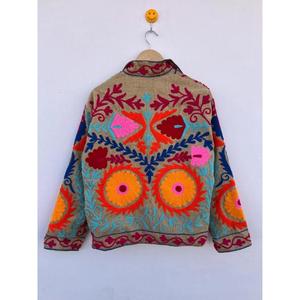 Handmade High Quality Embroidered Knitted Breathable Coteries Suzani Open Front Winter Varsity <b>Jacket</b> 100% Cotton Eco-Friendly - Product Image 3