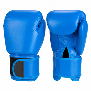 Gants de boxe en cuir synthétique bleu MFI, taille S, 12 oz, avec sangle de poignet à fermeture auto-agrippante, paire d'entraînement - Product Image 1