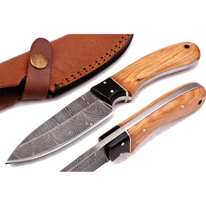 Couteau de chasse et de camping de qualité industrielle LEGACY BLADES, en acier Damas, lame fixe faite à la main, manche en bois naturel, couteau à dépecer OEM - Product Image 1