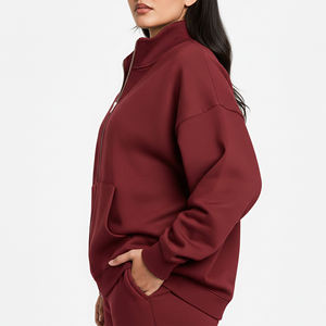 Sudadera con capucha y cremallera completa, cuello alto, logotipo personalizado, ropa de invierno para embarazadas, diseño de colores mixtos para mujer - Product Image 3