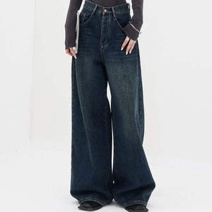 Jeans en denim rétro américains personnalisés pour femmes, coupe ample, jambe droite, jambe large, style vintage, vente en gros - Product Image 1