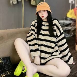 Pull en maille à col rond pour femme, manches longues, teint en fil, nouvelle mode automne - Product Image 3