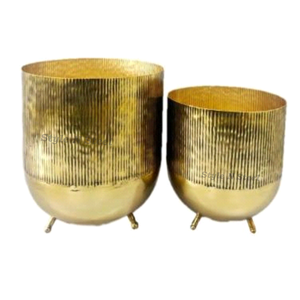 Gold Planter S/2 Powder Coated Durable Multi-Purpose Outdoor & Indoor Floor Planter with Drainage - Product Image 1