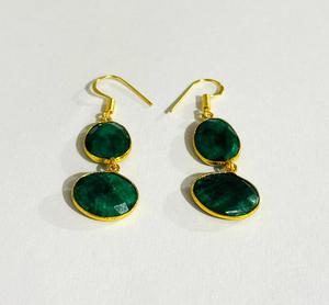 Boucles d'oreilles en pierres précieuses vertes émeraude naturelles, plaquées or, avec serti clos, élégantes, bijoux de mode indiens pour femmes, mariage nuptial - Product Image 4