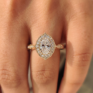 แหวนเพชรทรงรีวินเทจสำหรับผู้หญิง ดีไซน์มิลเกรน ทองชุบเคลือบ 10KT 14KT 18KT เพชรเลี้ยงในห้องปฏิบัติการ รับรองโดย IGI สำหรับเจ้าสาว - Product Image 4