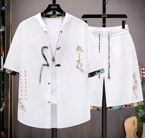 ชุดกีฬาผู้ชายแบบบางสำหรับฤดูร้อน แขนสั้น สไตล์ลำลอง ทรงหลวมแบบจีน - Product Image 2
