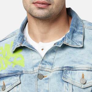Factory Rate Direct Sale Wholesale Custom Logo Design High Quality Men's Denim Jacket Winter Casual Vintage <b>Stand</b> High Street - Product Image 5