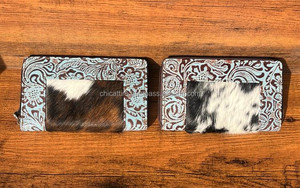 Portefeuille en cuir de vachette sculpté à la main et pochette de téléphone femmes conception d'inspiration occidentale vrais cheveux sur portefeuilles en relief en cuir - Product Image 2