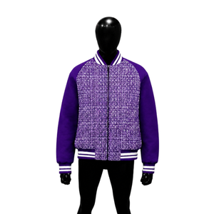 Veste universitaire violette pour homme, coupe droite, fermeture éclair, col rabattable, décontractée, pour l'automne, tendance, douce et zippée - Product Image 1