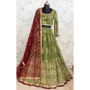 FILET ATTRACTIF SEQUENCE TRAVAIL LEHENGA CHOLI AVEC DUPATTA PERROQUET VERT - Product Image 5