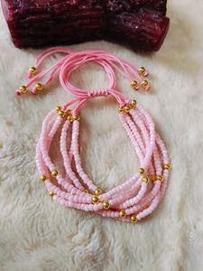 สร้อยข้อมือลูกปัดสีชมพูหลายชั้นสุดหรูหรา ประดับด้วยทองคำ งานแฮนด์เมด เครื่องประดับแฟชั่นสำหรับผู้หญิงและเด็กผู้หญิง - Product Image 2