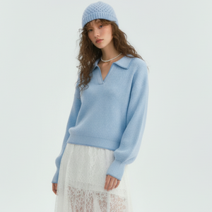 Pull en coton côtelé pour femme, col ras du cou, manches longues, tissu doux et extensible, pull décontracté, fabrication directe - Product Image 1