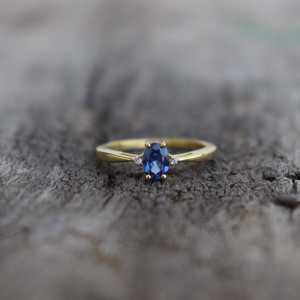 Anillo de zafiro azul natural, plata de ley 925, chapado en oro de 14 quilates, hecho a mano, regalo de aniversario de bodas para ella - Product Image 1