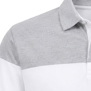 Heather Gray White Horizontal Stripe Polo <b>Shirt</b> Short Sleeve Collared Button Placket Casual Golf Team with JJ Logo Embroidery - Product Image 4