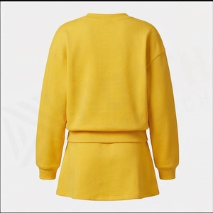 Women's 2 Piece <b>Knitted</b> <b>Set</b> V Neck Long Sleeve Solid Yellow Loose Fit Casual Tops and Above Knee Skirt Suit - Product Image 2