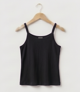 Camiseta sin mangas negra de punto para mujer, cuello redondo, color sólido, estilo minimalista, longitud regular, ropa informal - Product Image 5
