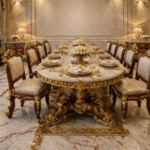 Luxury Vintage Classic Home Decor Teak Wood Dining Set Durable Carved Dining <b>Table</b> Chairs Customizable Size Color USA - Product Image 2