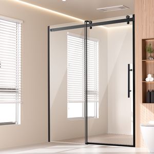 Porta scorrevole per doccia senza telaio in vetro temperato da 10 mm, 58-59 L x 75 A, trasparente impermeabile per uso in palestra - Product Image 1