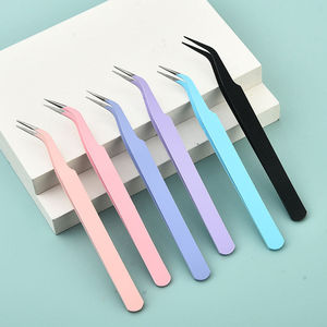 Precision Stainless Steel Eyelash Tweezers Anti-Static Smooth Tip 10mm Length <b>Nail</b> Art Tool Pink Purple Blue Black - Product Image 1
