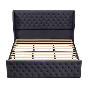 Lit Chesterfield vintage à dossier haut avec tête de lit capitonnée, revêtement en velours, assemblage facile, support en lattes de bois - Product Image 3