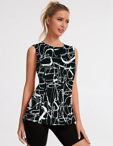 Women Abstract Print O-Neck Sleeveless Tank <b>Top</b> Casual Knitted Breathable Regular Length Spandex Polyester <b>Top</b> - Product Image 4