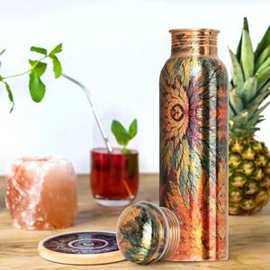 Bouteille d'eau en cuivre, design mandala bohème, portable, pour le voyage et le camping, qualité alimentaire, écologique, très vendue - Product Image 4
