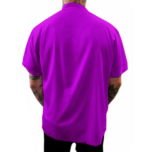 Purple Short Sleeve Barber Shirt with Chest Pocket and <b>Stand</b> Collar - Product Image 2