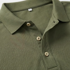 Polo en piqué de coton vert olive à manches courtes pour homme, décontracté, respirant, coupe classique, design tricoté uni - Product Image 4