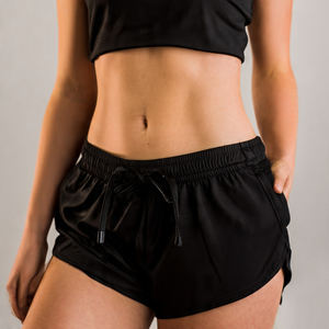 Shorts de sport d'été pour femmes, taille élastique avec cordon de serrage, séchage rapide, ajustés, doux, brillants, brodés, en polyester/coton - Product Image 6