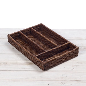 Plateau à couverts en bois, de la meilleure qualité, tressé à la main en rotin, organiseur de couverts - Product Image 3