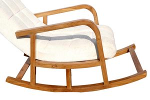 Fauteuil à bascule en bois de Sheesham, artisanal et rembourré |   Fauteuil en bois avec accoudoirs, assise et dossier rembourrés pour salon - Product Image 3