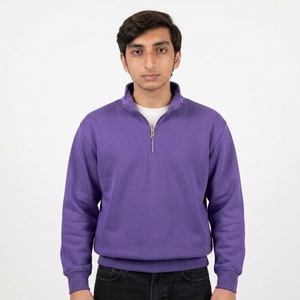Sweat-shirt personnalisé pour homme à col zippé, en molleton de coton brossé, coupe oversize, poignets côtelés, style streetwear décontracté - Product Image 1