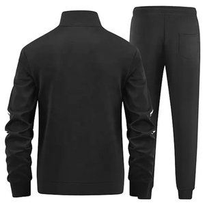 Survêtement vert olive pour homme, sweat-shirt à fermeture éclair intégrale avec poches latérales, couleur unie, pantalon de jogging sportif, vêtements d'automne, matière polyester - Product Image 3