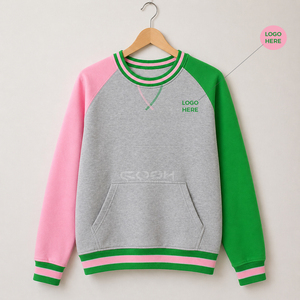 Sweat-shirt à col rond Cosh International Sisterhood Sorority, color block, manches rose et vert, corps gris avec poche, tricoté décontracté - Product Image 4