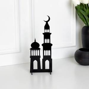 Décoration de table élégante en métal en forme de lune de Ramadan avec silhouette de mosquée, finition noire thermolaquée, faite à la main, pour intérieur, vente en gros - Product Image 4