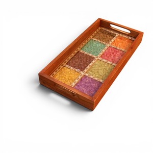 ถาดไม้ประดับอัญมณีทำมือ ถาดเสิร์ฟตกแต่ง ถาดจัดแสดง - Product Image 4