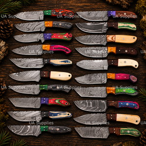 Couteau à dépecer à lame fixe de 8 pouces en acier Damas de haute qualité, 20 pièces, avec manche en bois, personnalisable OEM - Product Image 3