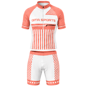 Coral Orange White <b>Cycling</b> Jersey <b>Shorts</b> Set <b>Short</b> Sleeve Full Zip Quick Dry <b>Padded</b> Bicycle Racing Training Performance Sports - Product Image 1